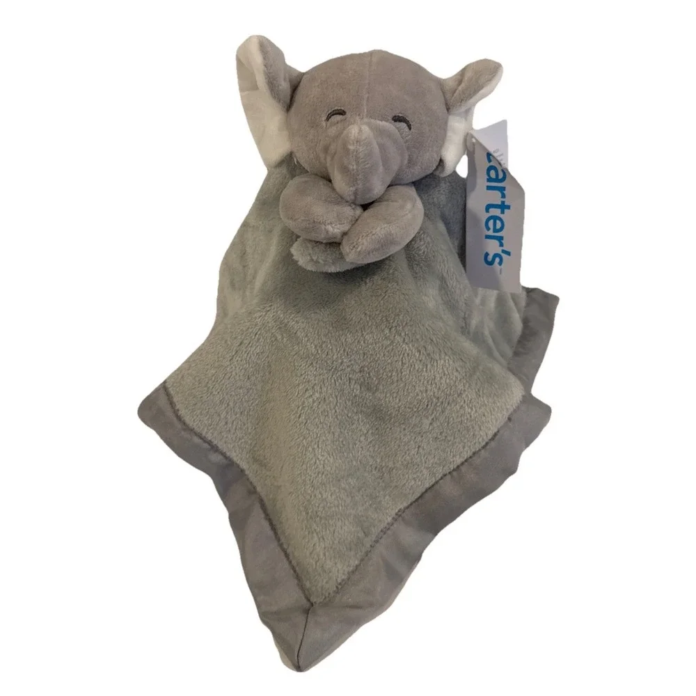 Carters Gray Elephant Baby Lovey Plush Security Blanket Silk Lining & Bottom NWT